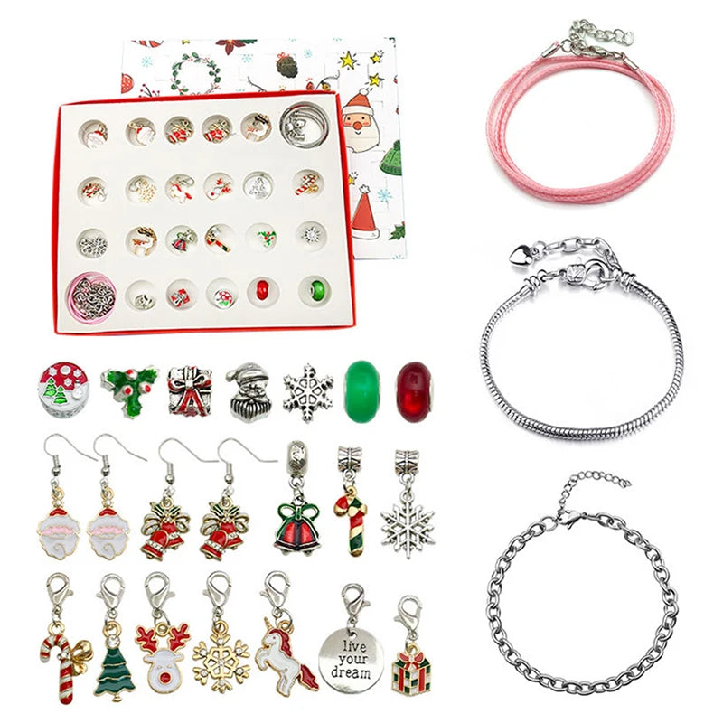 Überraschungs-Blindbox-Set mit 24 kreativen Adventsanhängern und Armbändern