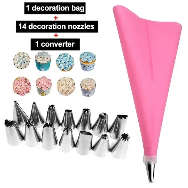 Silikon Spritzbeutel Set mit 8 10 oder 16 Metall Düsenspitzen für Kuchen Dekorieren