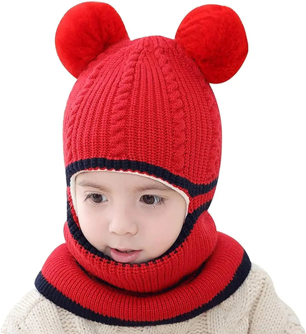 Baby Kinder Strickmütze mit Bär Ohren Warm für Herbst und Winter 1-4 Jahre