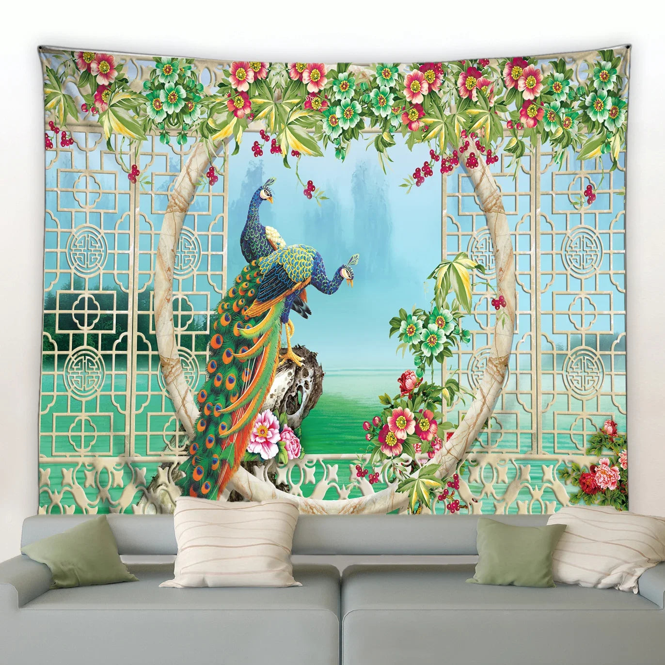 Traditionelle chinesische Wandtapisserie mit grünem Bambusmotiv