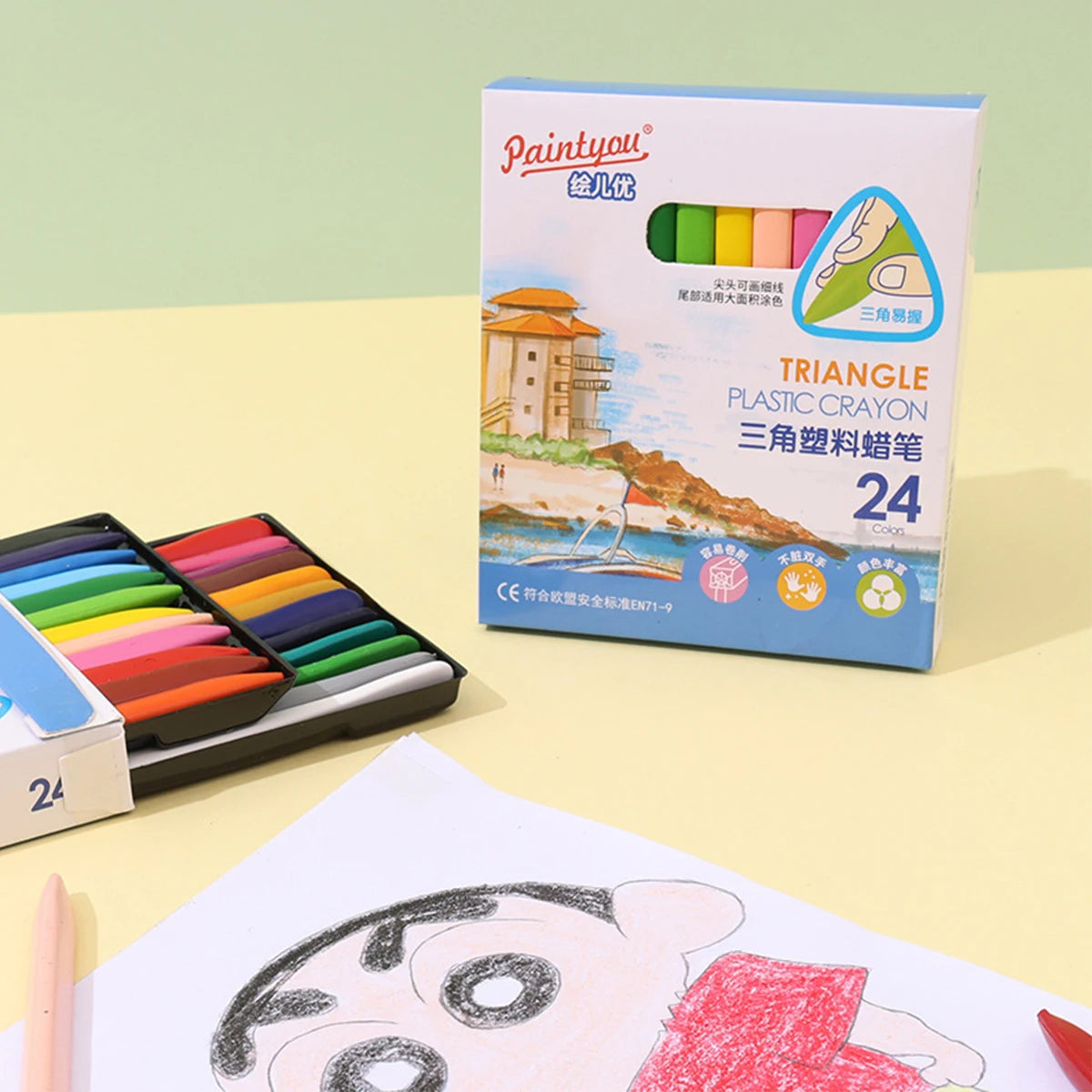 24 Farben Kunststoff Buntstifte waschbar löschbar für Kinder Schule Büro