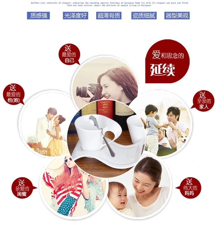 Espresso Tassen Set aus Keramik mit Löffel und Untersetzer