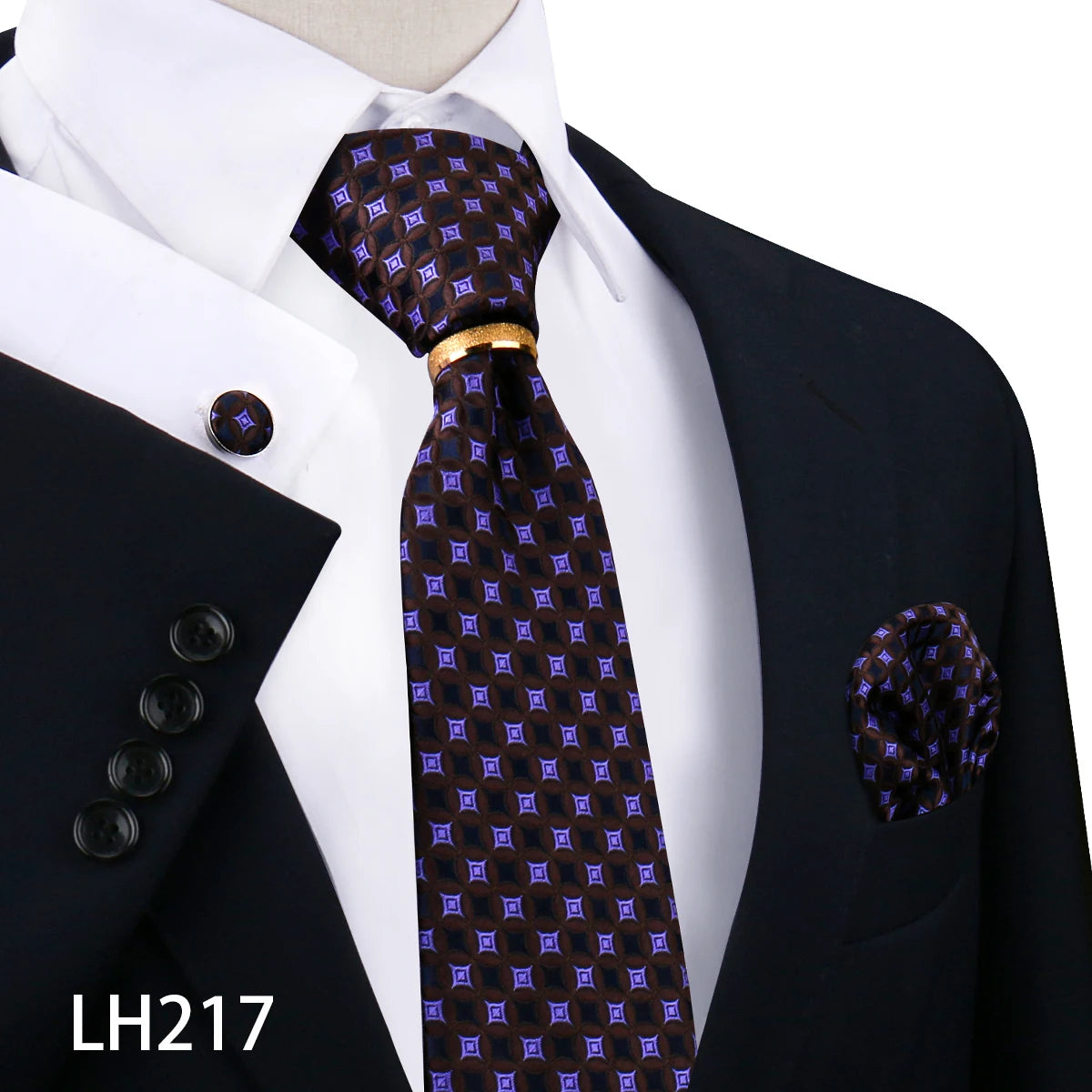 Herren Krawattenset Gold Ring, Manschettenknöpfe, Einstecktuch Festlich