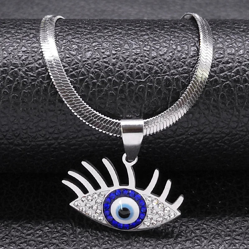 Eleganter Kristall Choker mit Evil Eye Design aus Edelstahl
