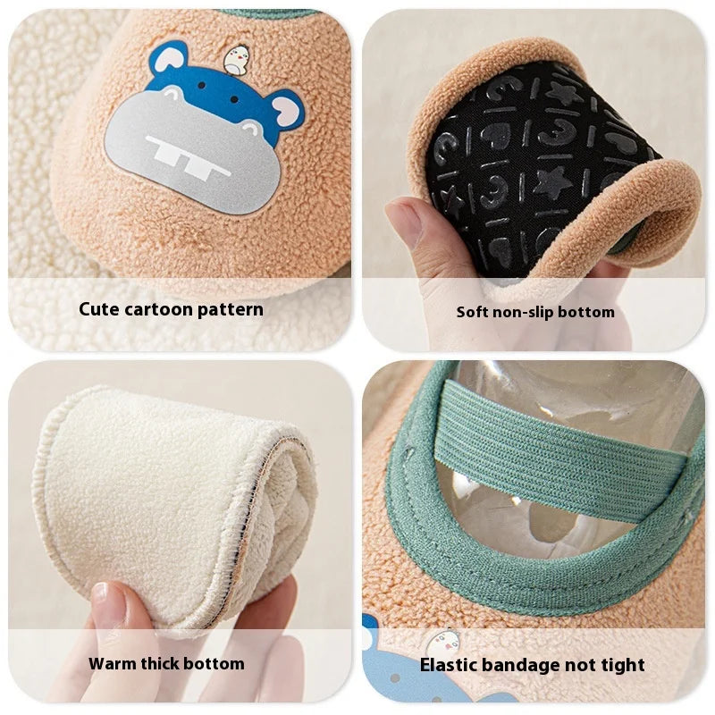 Rutschfeste Fleece-Bodensocken für Babys 0-4 Jahre warme Lauflernschuhe