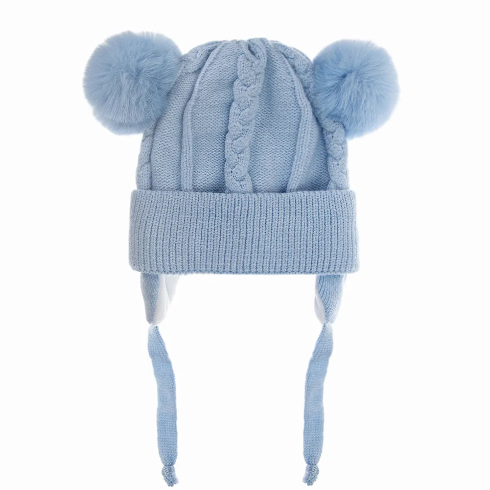 Warme Baby Strickmütze mit Bär Motiv und Baumwollfutter für 1-3 Jahre
