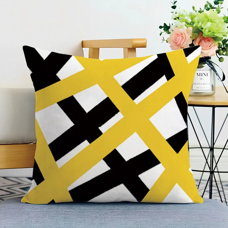 Geometrischer Kissenbezug Gelb Schwarz für Sofa und Wohnzimmer