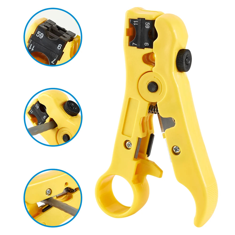 Multifunktions Abisolierzange für Koaxialkabel und Flachkabel