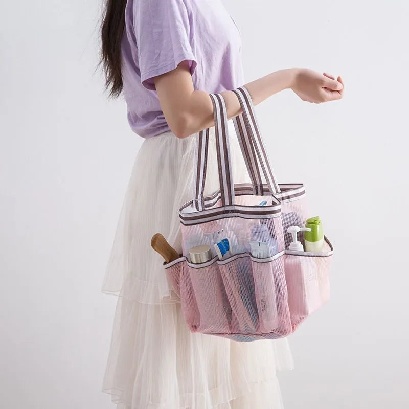 Tragbare Mesh Dusch-Caddy Tasche mit 8 Fächern und 2 Griffen Schwarz