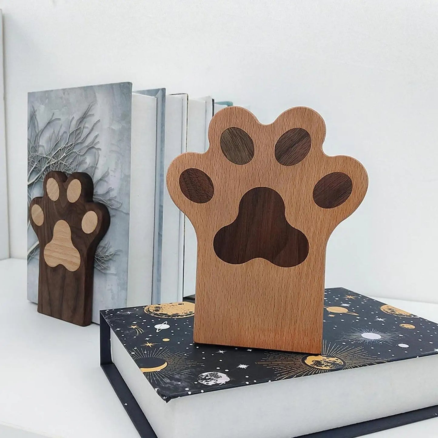 Holz Buchstütze mit Katzenklaue, rutschfestem Design für Tisch und Regal