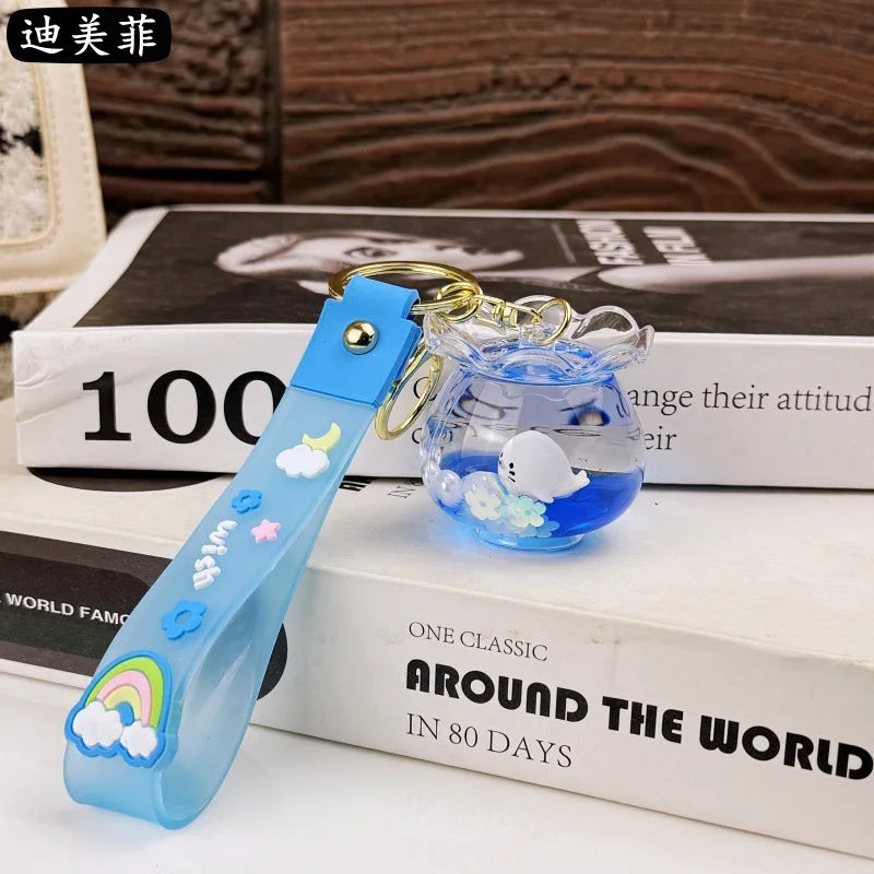 Niedlicher Ozean schwimmender Acryl Schlüsselanhänger mit Tasche Anhänger