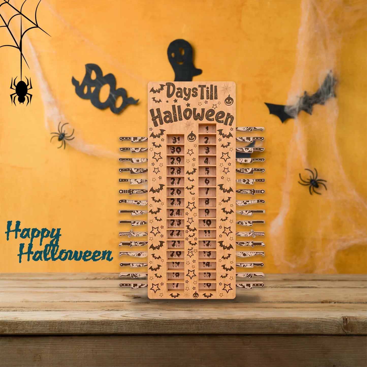 Halloween Adventskalender 31 Tage Holz Countdown mit gruseliger Deko