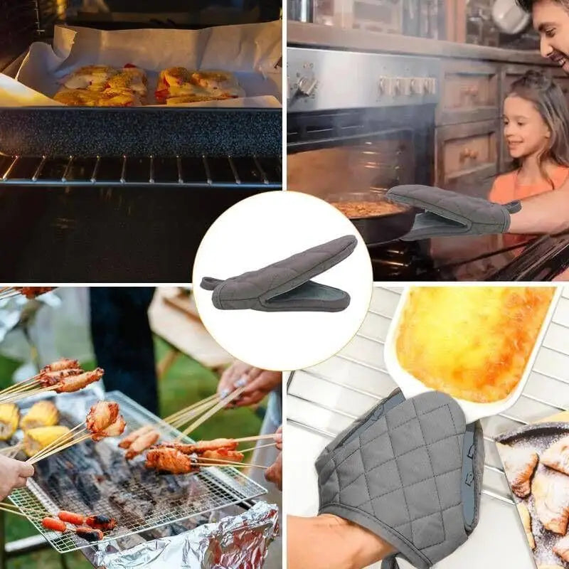 2-teiliges hitzebeständiges Silikon Ofenhandschuhe Set mit weichem Baumwollfutter