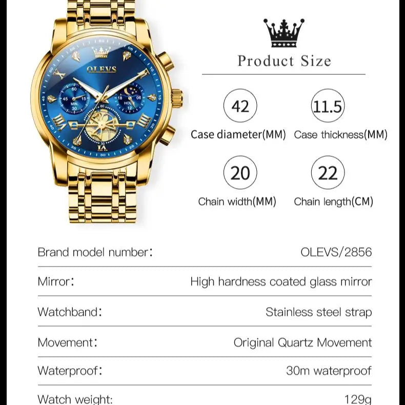 Klassische Herrenuhr mit Mondphase und Wasserdichtigkeit 3BAR