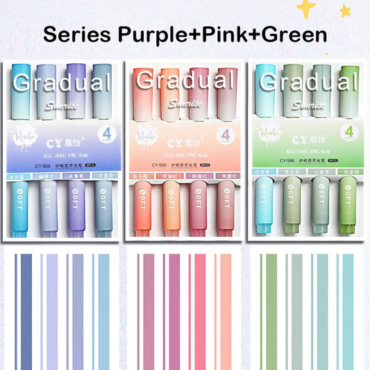 12/4 Stück Kawaii Textmarker Set mit vielseitigen Farbverläufen für Schüler