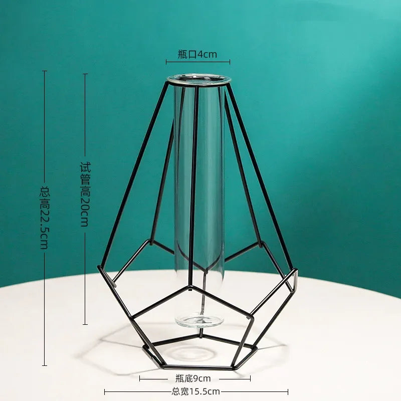 Nordische Goldene Glasvase mit Metallhalter für moderne Wohnkultur