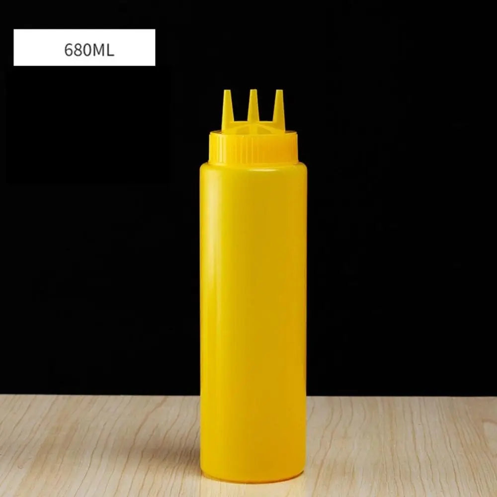 Quetschsaucenflasche Kunststoff zusammendrückbar mit 3 Düsen und Graduierung