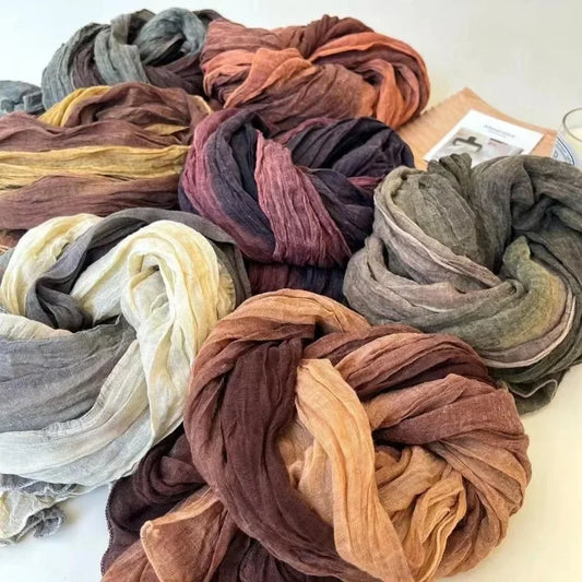 Langer Damen Schal Baumwolle Leinen Retro Farbverlauf Vielseitig Für Vier Jahreszeiten