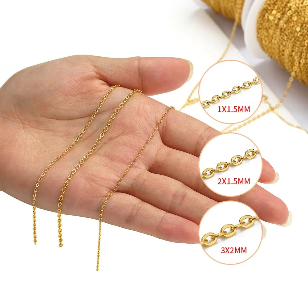 Edelstahlkette 10 Meter für DIY Schmuck 1mm 1.5mm 2mm Gold Silber