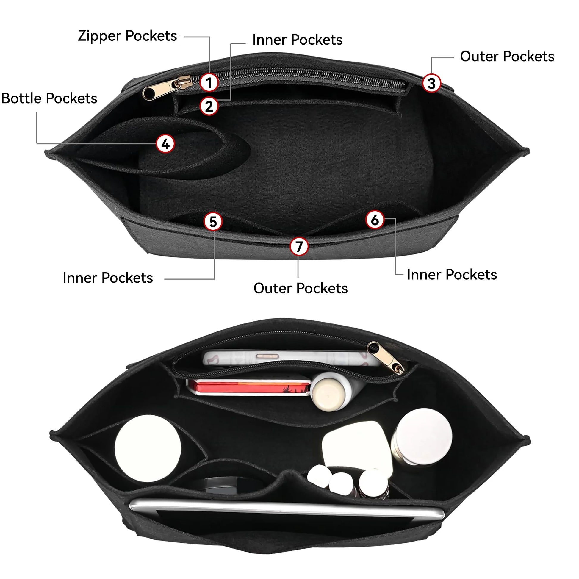 Filz-Einsatztasche Organizer für Handtasche und Geldbörsen-Yabubest - Home & More