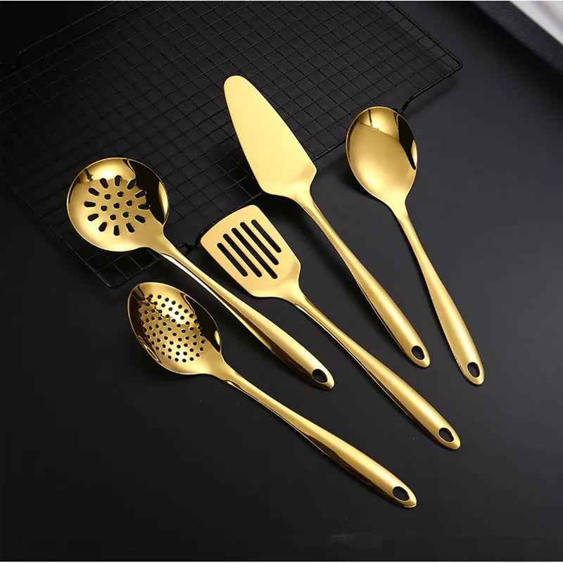 Edelstahl Küchenutensilien Set Kochlöffel Spatel mit langem Griff