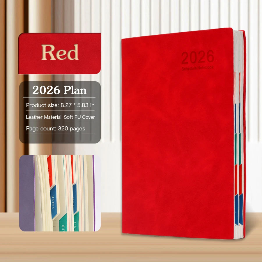 A5 Planer 2026 PU Leder – 365 Tage Kalender für täglichen & wöchentlichen Zeitplan