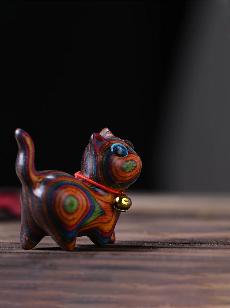 Handgeschnitzte Tierfiguren aus Naturholz – Katze & Hund Miniatur Deko