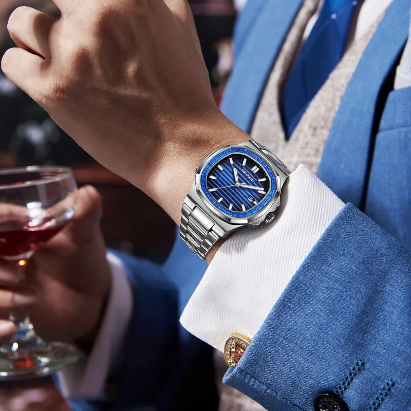 Herren Business Uhr mit Strass wasserdicht leuchtend und Kalender
