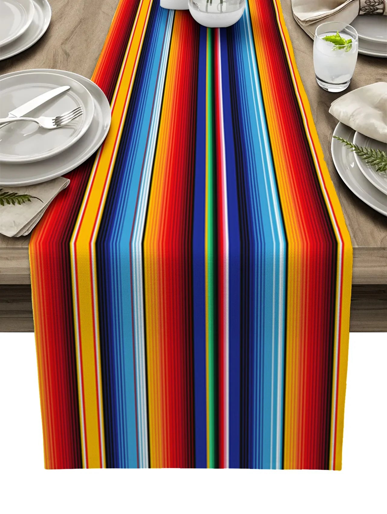 Mexikanischer Serape Tischläufer Leinen bunt gestreift für Fiesta Dekor