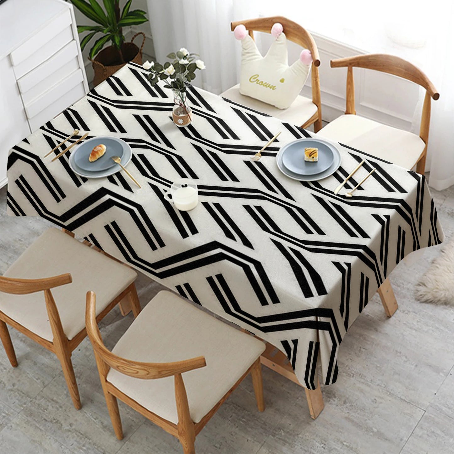 Vielseitige Rechteckige Tischdecke Zickzack Muster Wasser und Ölabweisend