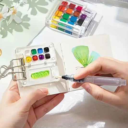 Tragbares Mini Aquarell Farbbox Set mit Skizzenbuch und PE-Palette