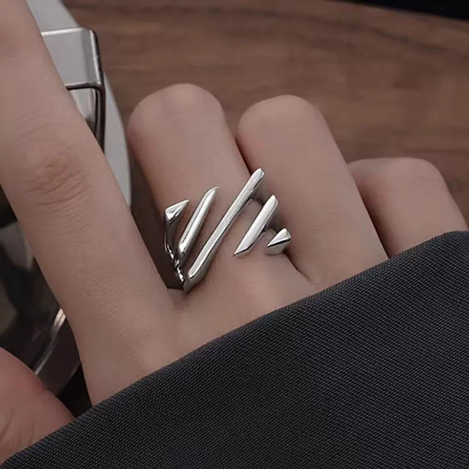 Verstellbarer Silberring mit hohlen Linien, stylischer Punk-Schmuck Unisex