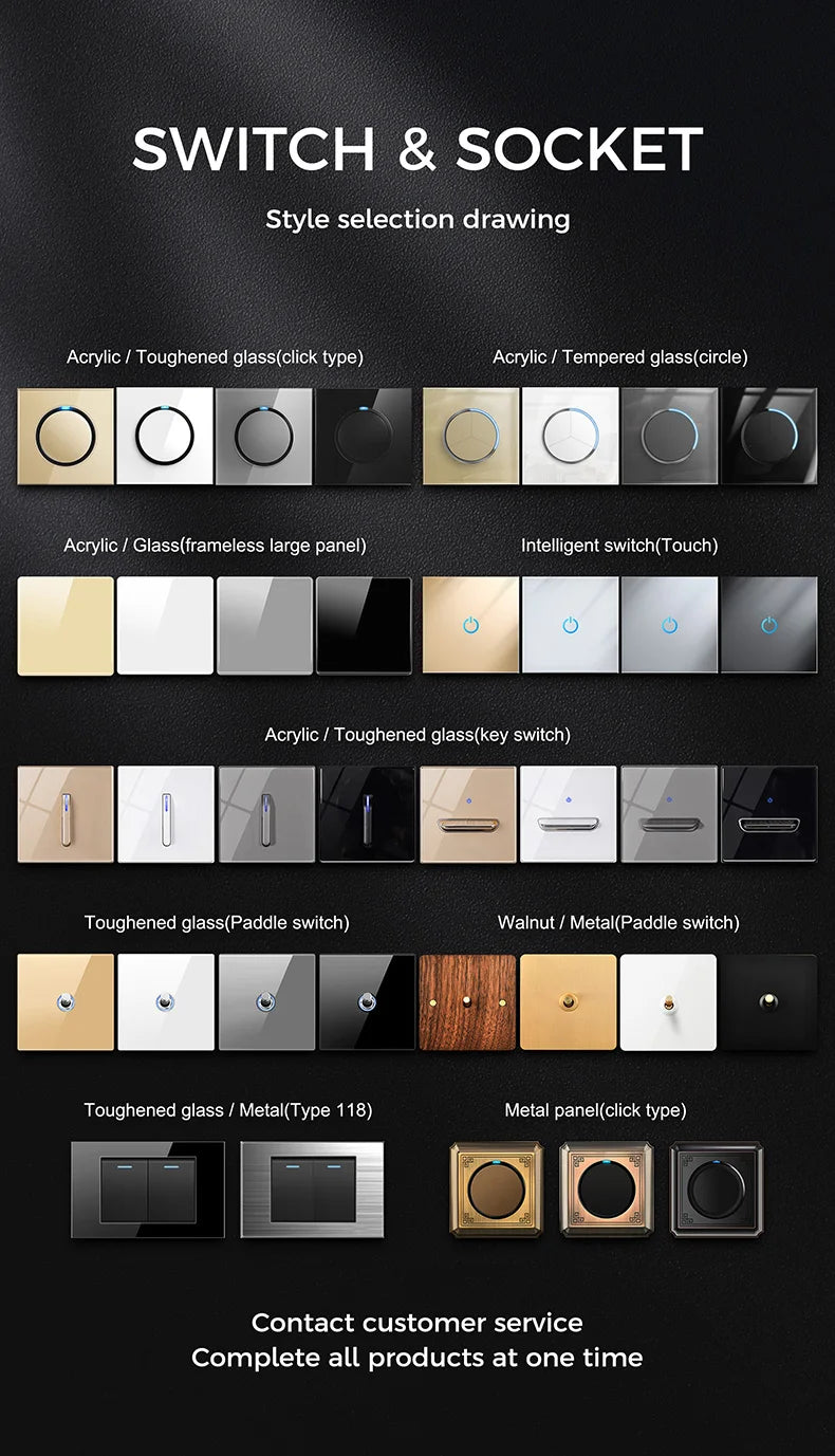 YINKA Lichtschalter mit goldener Glasscheibe für Zuhause EU Standard