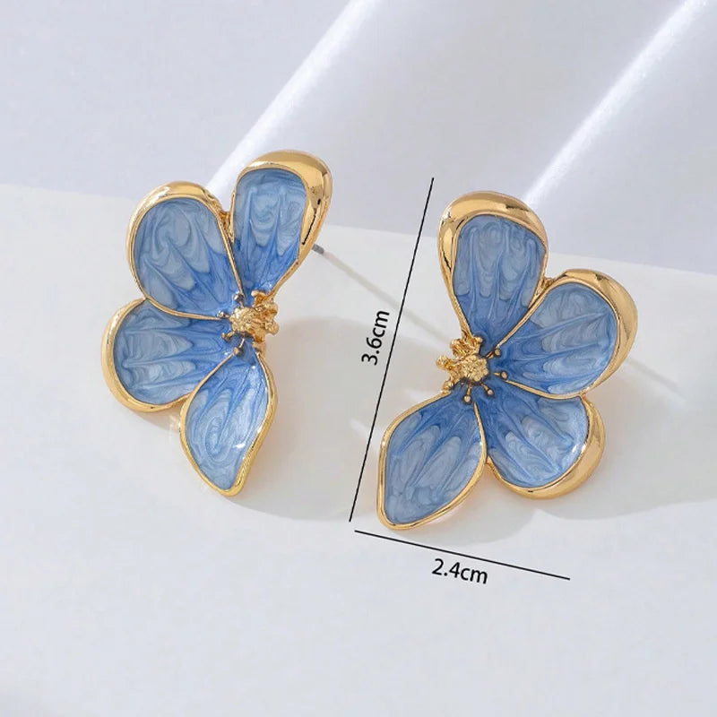 Vintage Blaue Blume Ohrstecker für Frauen Temperamentvolles Design