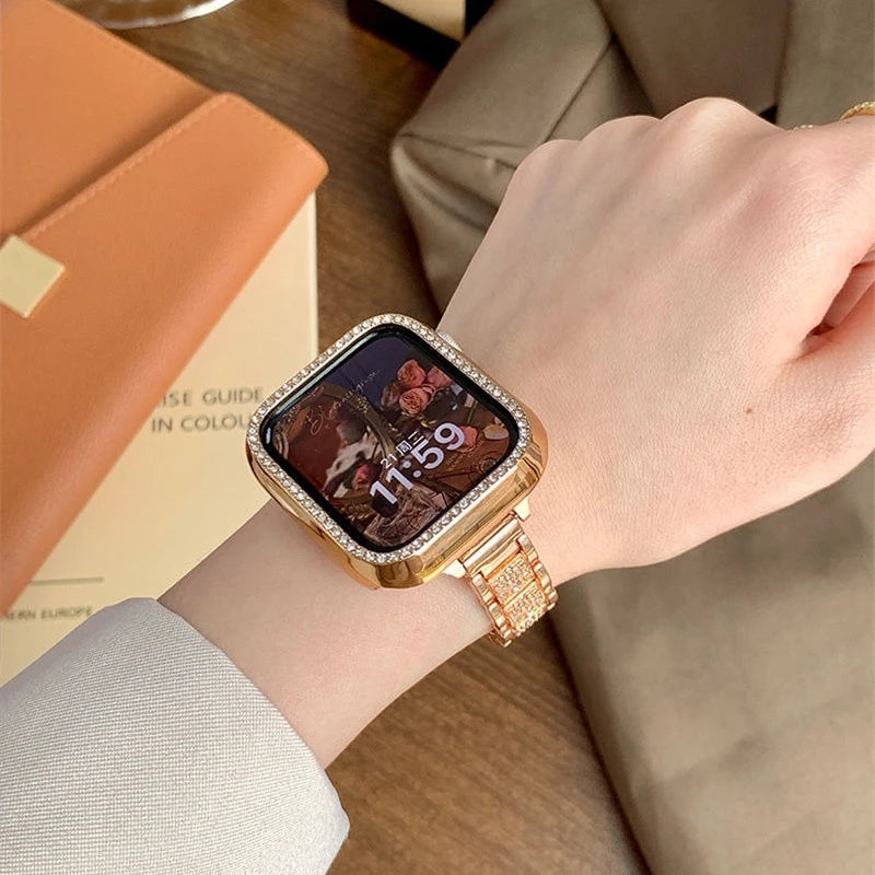 Glitzerndes Edelstahl-Metallarmband für Smartwatches Damen 38-49 mm