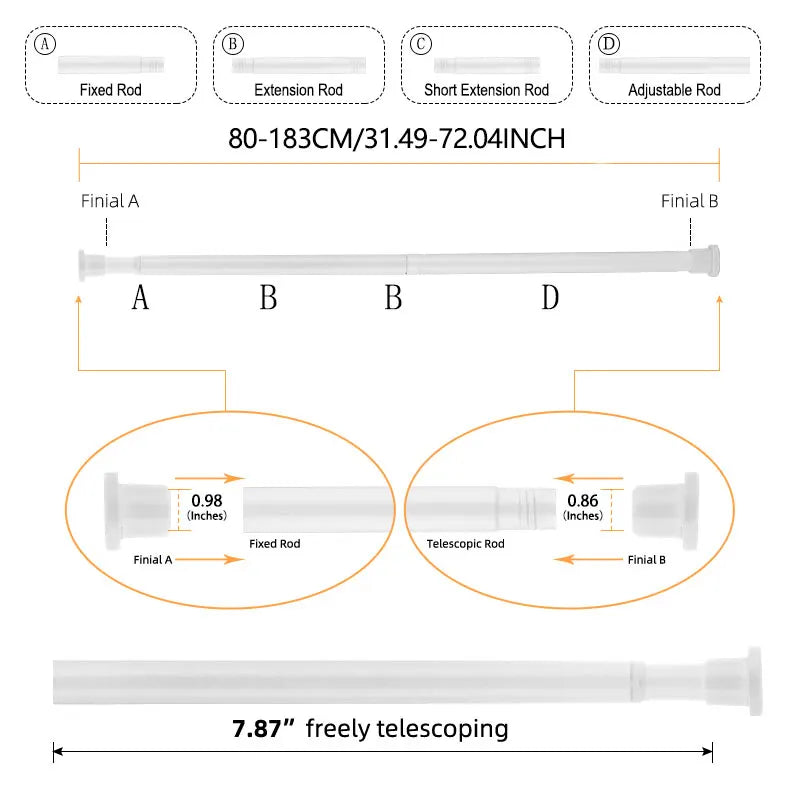 Verstellbare Duschvorhangstange Edelstahl Teleskop 80 bis 240 cm