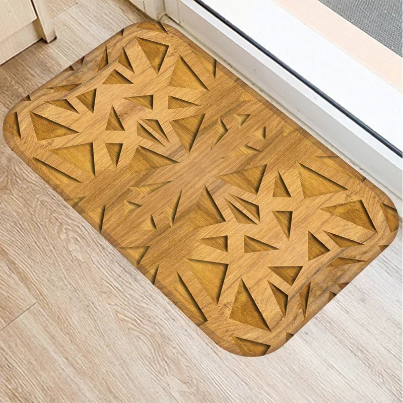 Rutschfeste 40x60 cm Fußmatte mit Holz-Stein Muster aus weichem Korallen-Samt