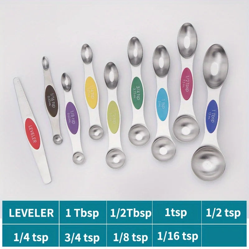 9tlg Doppelkopf Messlöffel Set Edelstahl magnetisch Skala Backwerkzeug