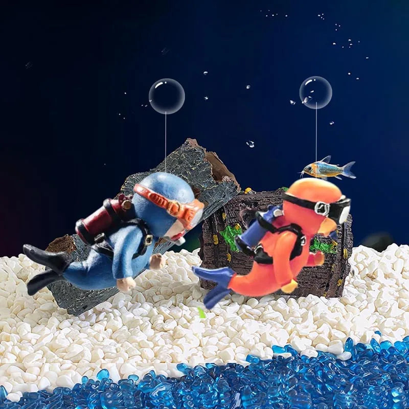 Aquarium Harz Deko Set: Mini Taucher mit Schwimmkugel & Leucht-Effekt