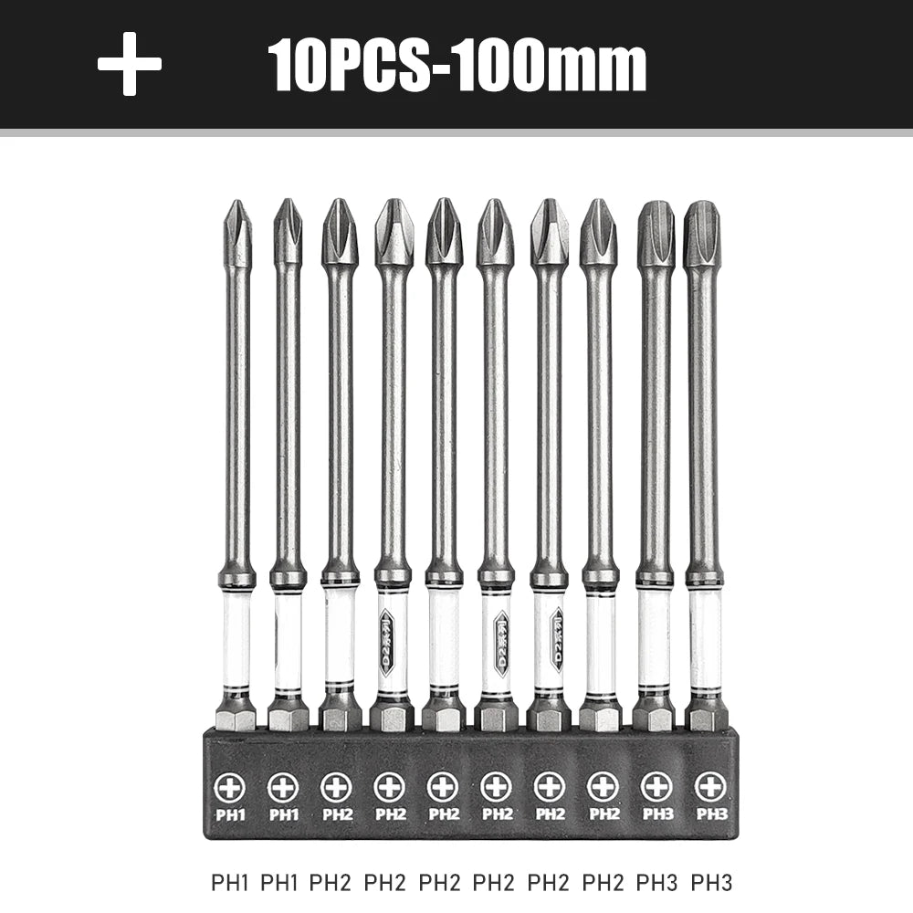 10x Magnetische PH2 Schraubendreher Bits 100mm für Bohrmaschinen