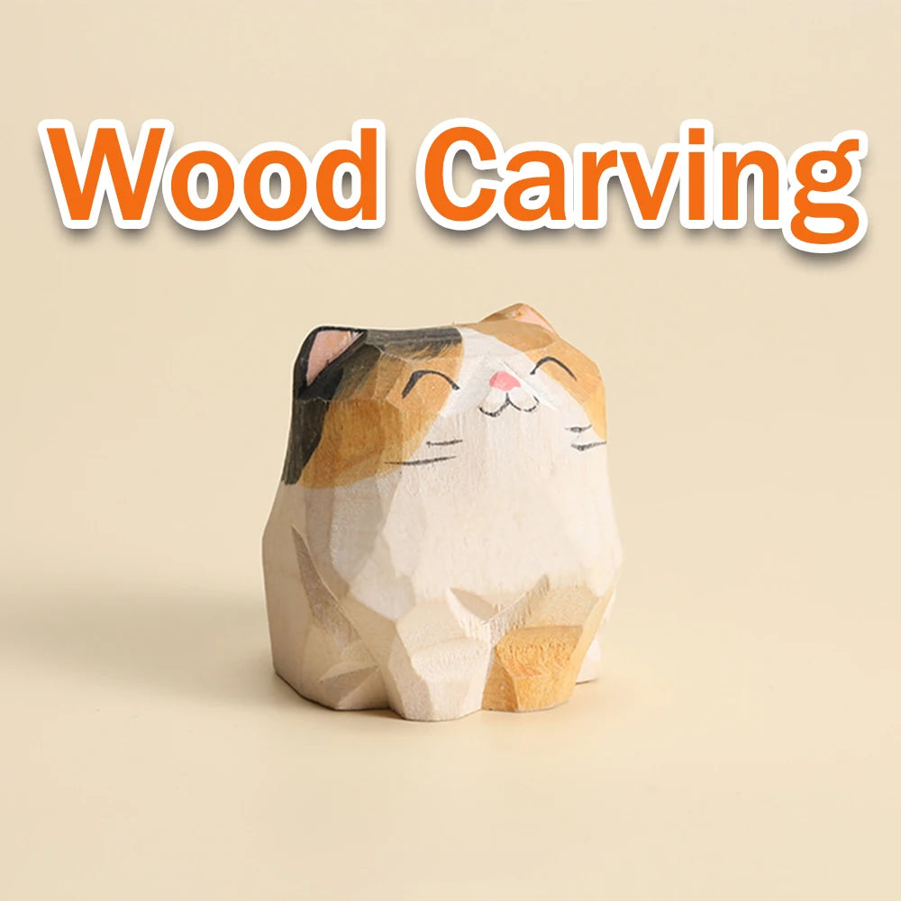 Handgeschnitzte Holz Katze Figur – Dekoration für Regal & Schreibtisch