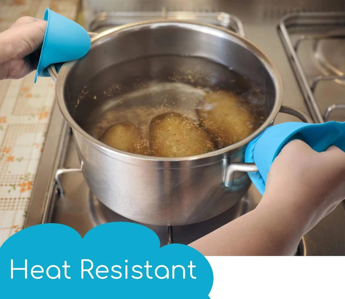 2er Set dicke Silikon Ofenhandschuhe mit Anti-Rutsch Topfclips Küche