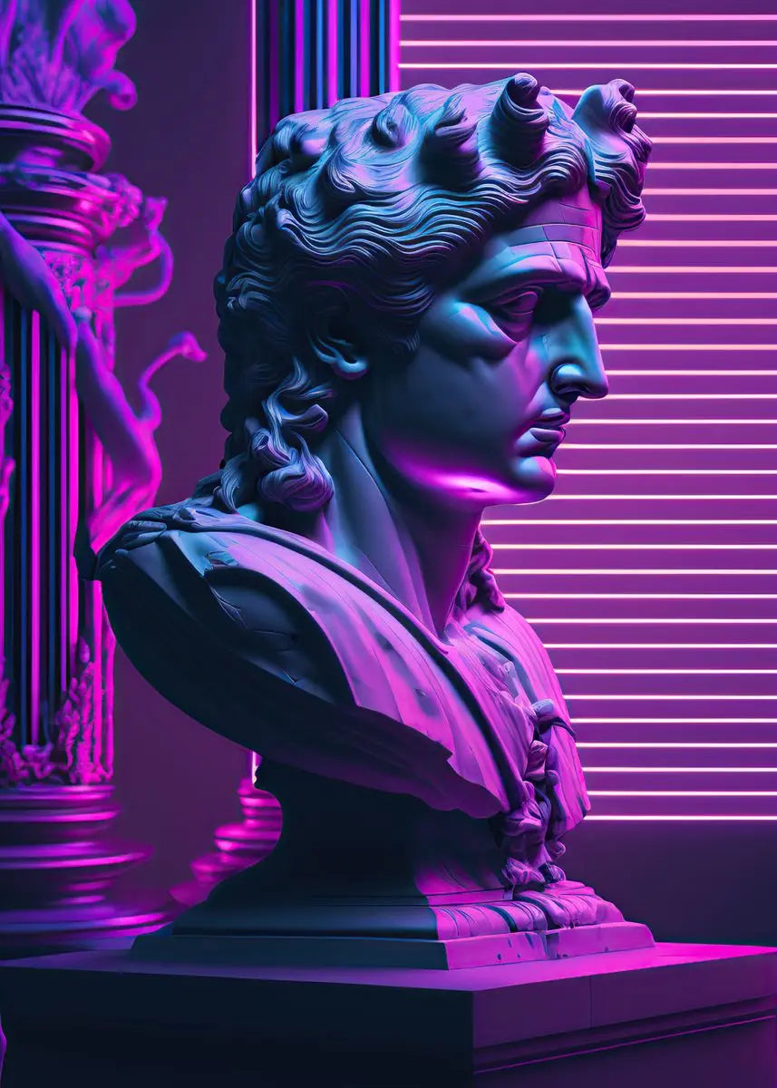 Bunte abstrakte Leinwanddrucke mit antiker griechischer David-Skulptur