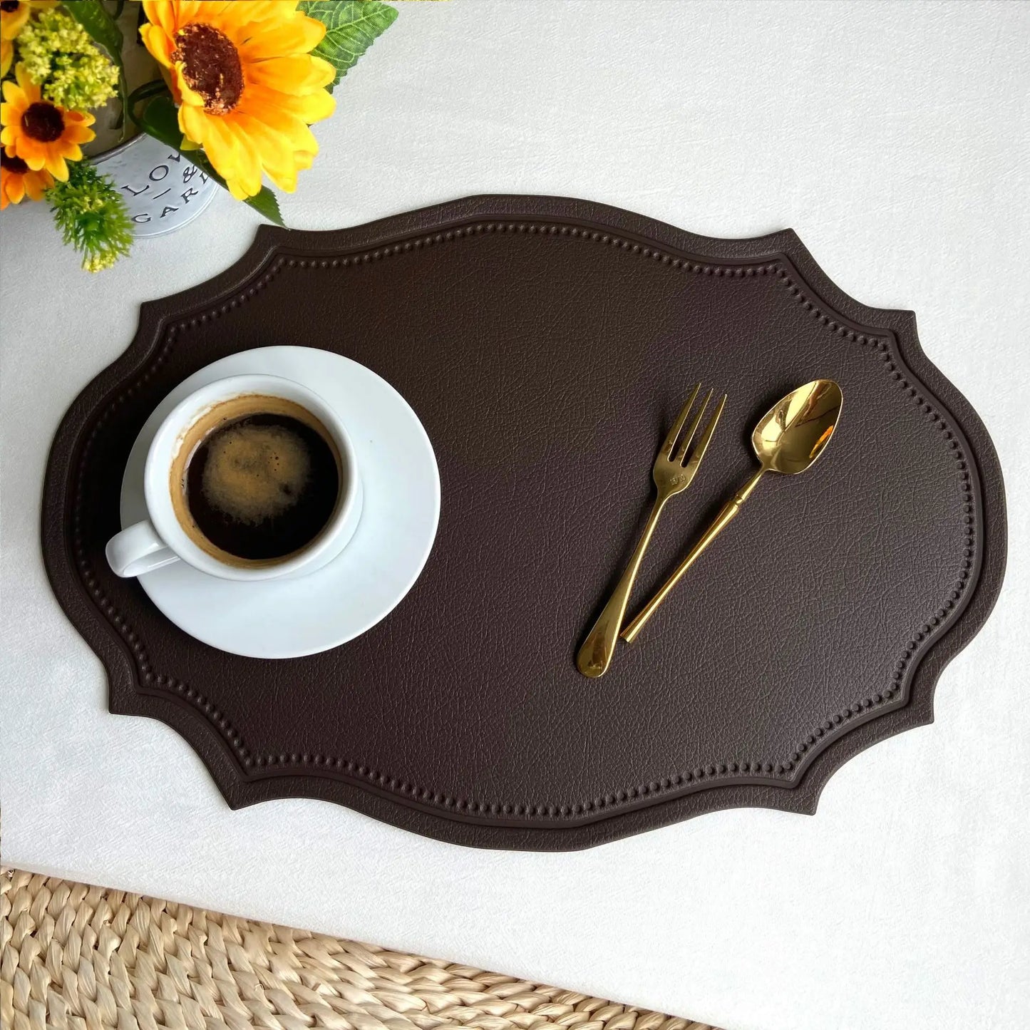 Geformte PU Kunstleder Tischsets Luxus Schwarz Creme Grau 1/4/6 Stk.