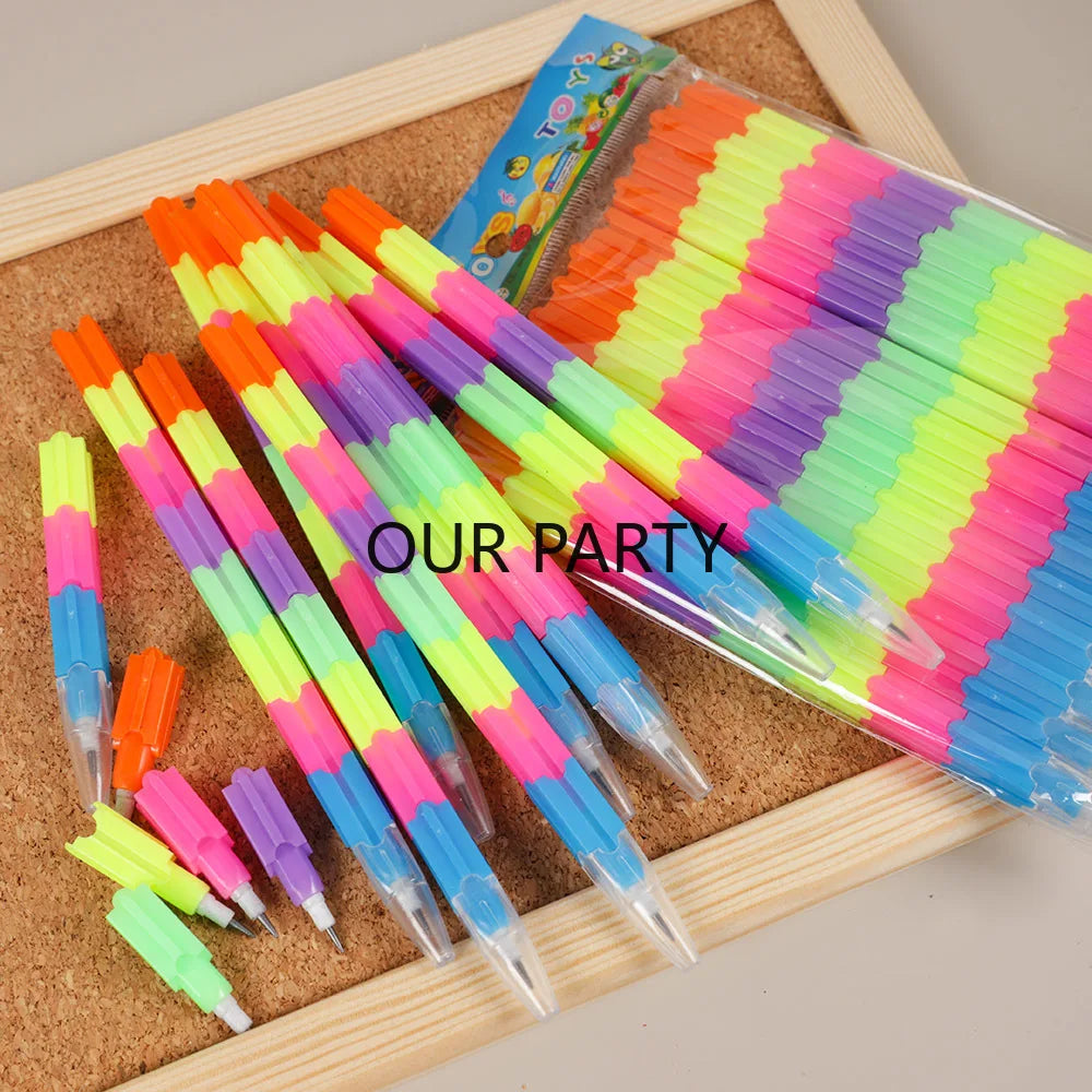 12er Set Stapelbare Regenbogen Blockstifte als Partygeschenk Kinder