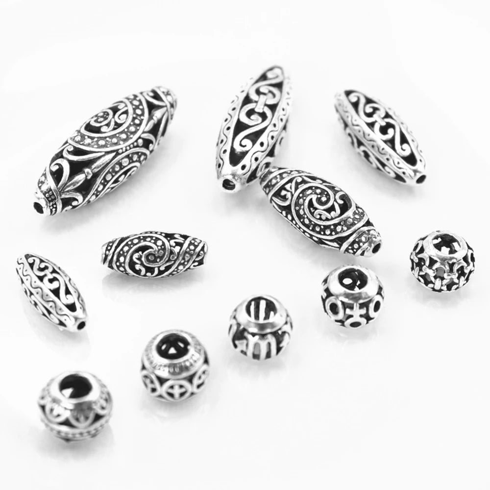 Antik silberfarbene ovale Perlen mit großem Loch für DIY Schmuck