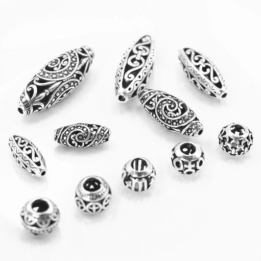 Antik silberfarbene ovale Perlen mit großem Loch für DIY Schmuck