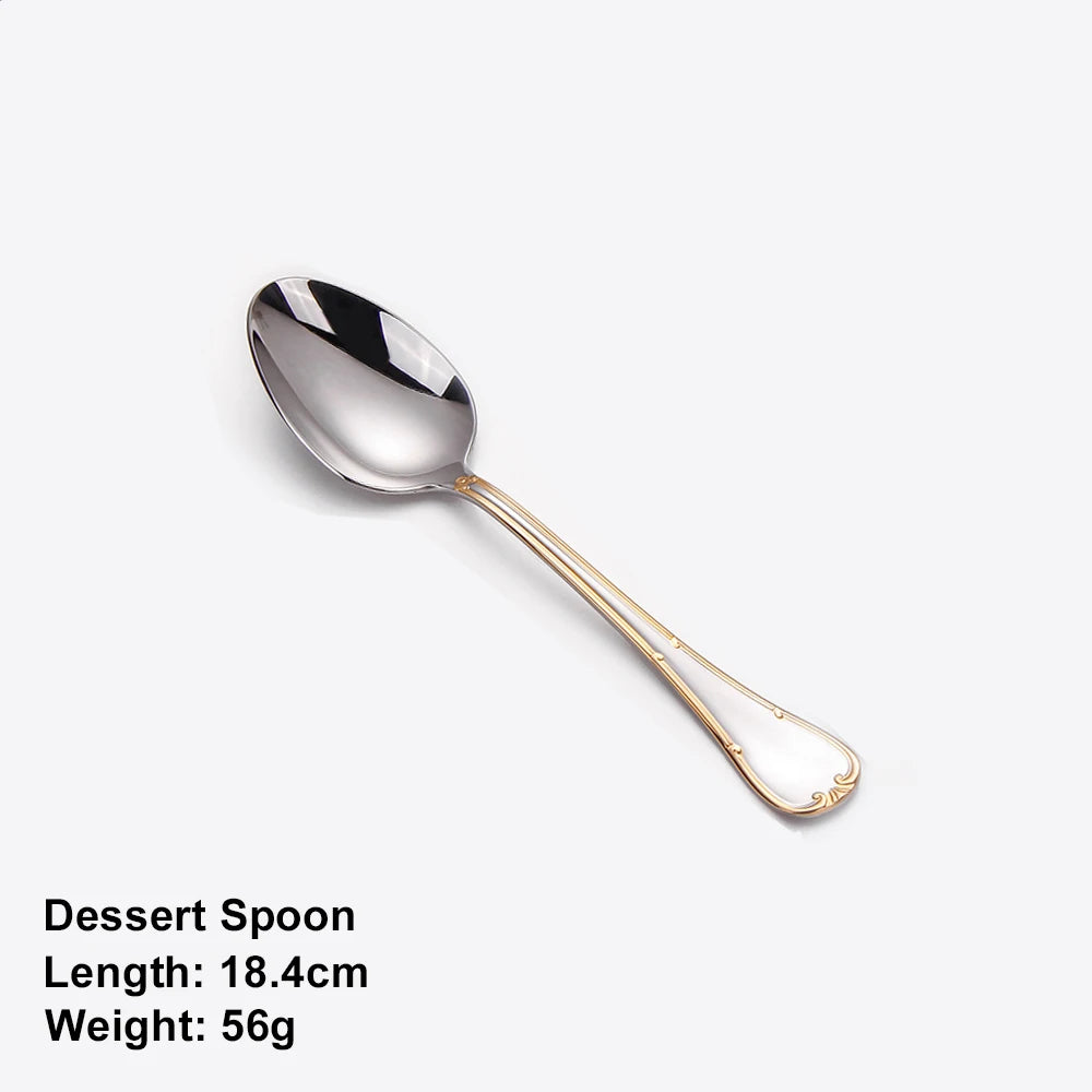 Luxuriöses 4- oder 6-teiliges vergoldetes Besteckset, Edelstahl, spülmaschinenfest