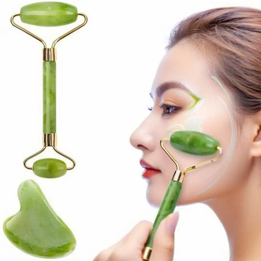 2er Set Gua Sha Naturstein Gesichtsroller - Schaber für sanfte Massage