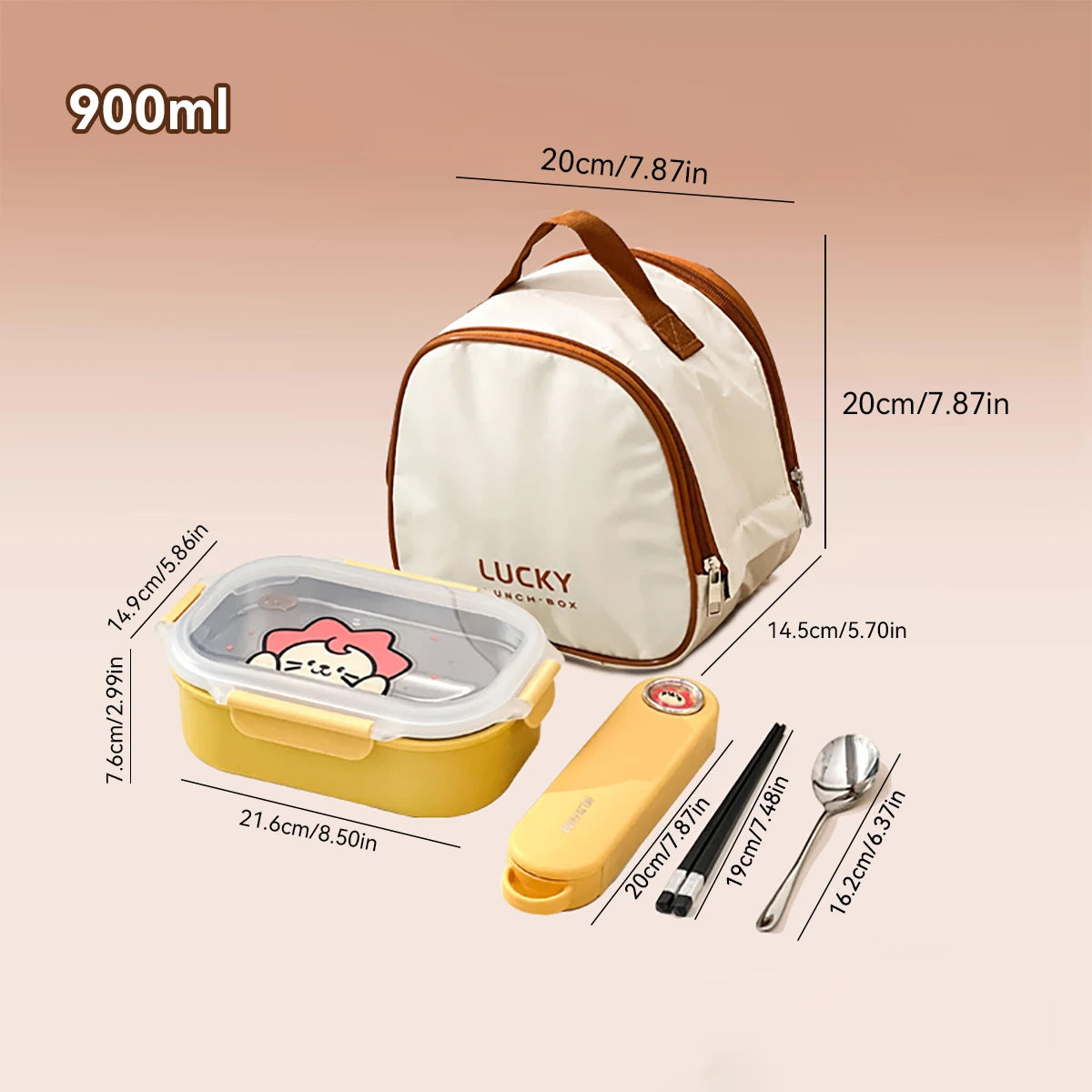 900 ml Lunchbox aus Edelstahl 304 mikrowellengeeignet auslaufsicher tragbar